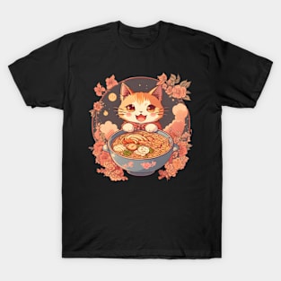 Happy Kawaii Vintage Style Japanese Ramen Cat T-Shirt